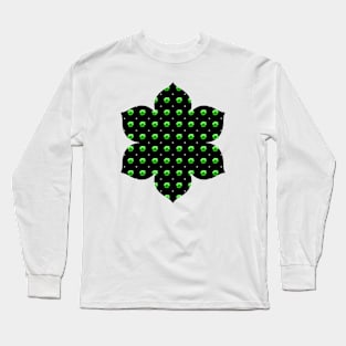 Rows of Stars and Flowers, Green Long Sleeve T-Shirt